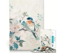 Puzzle for Teenagers 1000 Pieces Bluebird on Branch with Flowers Premium Edge Art, Mental Focus Game, Downtime Play Fun, Xmas Art Gift (38x52cm)