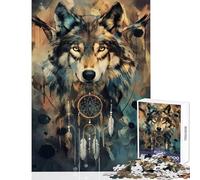 Puzzle for Teenagers 1000 Pieces Boho Wolf Dream Catcher Impossible Game Staycation Kill Time Educational Toy Educational Challenge (38x52cm)