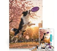 Puzzle for Teenagers 1000 Pieces Border Collie Catching, Impossible Game, Birthday Present, with Matching Poster And Trivia Sheet 38x52cm