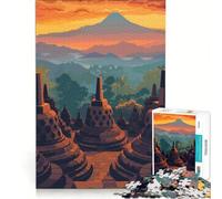 Puzzle for Teenagers 1000 Pieces Borobudur Temple Indonesia, Impossible Game, Birthday Present, with Matching Poster And Trivia Sheet 38x26cm