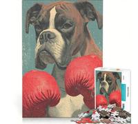 Puzzle for Teenagers 1000 Pieces Boxer Dog with Boxing Gloves, Impossible Game, Birthday Present, with Matching Poster And Trivia Sheet 50x75cm