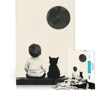 Puzzle for Teenagers 1000 Pieces Boy And Cat Under The Moon Premium Cut Fun Smart Play Gift Easy Time Play Christmas Art Piece (50x75cm)