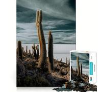 Puzzle for Teenagers 1000 Pieces Cactus Garden on Salar De Uyuni Flawless Edge Fun Mental Skill Game Quiet Fun Play Birthday Art Play (38x52cm)