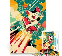 Puzzle for Teenagers 1000 Pieces Cartoon Cat Riding A Rocket Flawless Edge Fun Mental Skill Game Quiet Fun Play Birthday Art Play (38x26cm)
