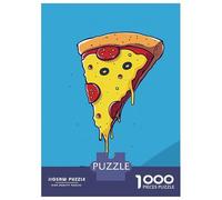 Puzzle for Teenagers 1000 Pieces Cartoon Pizza Slice on Blue Background Jigsaw for Adults Brain Teaser Game Pattern Assembly for Birthday, Chrismas 52x38cm/1000pcs
