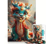 Puzzle for Teenagers 1000 Pieces Cartoonized Chinese Dragon Flawless Edge Fun Mental Skill Game Quiet Fun Play Birthday Art Play (38x26cm)