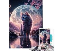 Puzzle for Teenagers 1000 Pieces Cat Cherry Blossom Japan Learning Educational Toys Practical Game Stress Reliever Great Gifts for Games (Size 75x50cm)