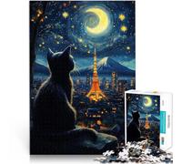 Puzzle for teenagers 1000 Pieces Cat dreaming Tokyo starry night Präzisionsschnitt Geeignet für die Schreibtischdekoration52x38cm
