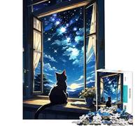 Puzzle for Teenagers 1000 Pieces Cat Gazing at The Night Sky Learning Educational Toys Practical Game Analysis And Logic Gifts Ideas (Size 50x75cm)