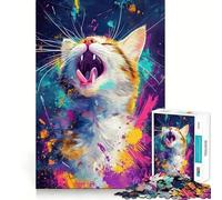 Puzzle for Teenagers 1000 Pieces Cat in A Colorful Explosion Flawless Edge Fun Mental Skill Game Quiet Fun Play Birthday Art Play (38x52cm)