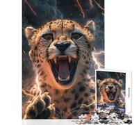 Puzzle for Teenagers 1000 Pieces Cheetah Lightning Toy Wall Decor Great Gift for Games Relaxing Games Artists Collection, Fine Art Size 38x26cm