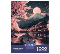 Puzzle for Teenagers 1000 Pieces Cherry Blossom Moonlit Boat Ride Jigsaw for Adults Brain Teaser Game Pattern Assembly for Birthday, Chrismas 52x38cm/1000pcs
