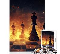 Puzzle for Teenagers 1000 Pieces Chess Pieces in Flames Toy Wall Decor Gift Birthday Educational Games Train Your Brain And Hands Size 38x52cm