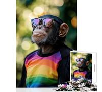 Puzzle for Teenagers 1000 Pieces Cool Chimp In Tie-Dye Jigsaw for Teenagers Enhance Memory Challenging To Complete Toy Intellectual Game (38x26cm)