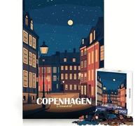 Puzzle for Teenagers 1000 Pieces Copenhagen Denmark Night Cityscape Illustration Exact Cut Art Logic Game Play Relax Time Game Xmas Scene Art (50x75cm)