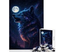 Puzzle for Teenagers 1000 Pieces Cosmic Wolf Howling at The Moon Toy Wall Decor Great Gift for Games Relaxing Games Artists Collection, Fine Art Size 50x75cm
