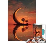 Puzzle for Teenagers 1000 Pieces Crescent Moon Island at Sunset Help The Brain Exercise Pattern Assembly Toy Wall Decor for And 14 Years And over (38X26cm)