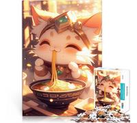 Puzzle for teenagers 1000 Pieces Cute white cat Ramen Challenging Game and Family Play Fun at Home Activities, Birthday Present,Travel Gifts, 50x70cm