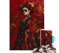 Puzzle for Teenagers 1000 Pieces Day of The Dead Woman in Red Educational Challenge Precision Cutting Practical Game for 14+ Puzzle Game Offered (38x52cm)