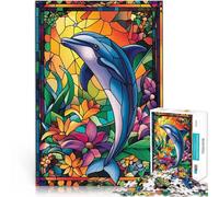 Puzzle for teenagers 1000 Pieces Dolphin Stained Glass Stressabbau-Spielzeug Lustige Aktivitäten für zu Hause, Geburtstagsgeschenk, Reisegeschenk,52x38cm