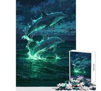 Puzzle for Teenagers 1000 Pieces Dolphins Leaping in The Ocean Toy Wall Decor Great Gift for Games Relaxing Games Artists Collection, Fine Art Size 38x52cm
