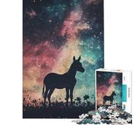 Puzzle for Teenagers 1000 Pieces Donkey Silhouette Under Stars Help The Brain Exercise Pattern Assembly Toy Wall Decor for And 14 Years And over (38X26CM)