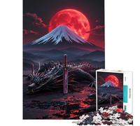 Puzzle for Teenagers 1000 Pieces Dragon, Sword, And Red Moon Landscape Help The Brain Exercise Pattern Assembly Toy Wall Decor for And 14 Years And over (38X52CM)