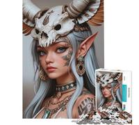 Puzzle for Teenagers 1000 Pieces Elven Warrior with Skull Helm Help The Brain Exercise Pattern Assembly Toy Wall Decor for And 14 Years And over (38X26CM)
