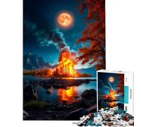 Puzzle for Teenagers 1000 Pieces Fire Lake Brain Teaser Game for Educational Game Challenge Toy Birthday Gifts Suitable for Couples (Size 50x75cm)