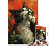 Puzzle for Teenagers 1000 Pieces Funny Cat on Catnip Jigsaw for Teenagers Difficult Hard Fun Activities at Home Challenging Game Toys (38x26cm)