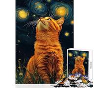 Puzzle for Teenagers 1000 Pieces Ginger Cat Gazing at Starry Night Educational Toy Great Gift for Games Family Games Train Your Brain And Hands Size 38x26cm