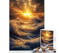 Puzzle for Teenagers 1000 Pieces Golden Sunset Over Ocean Waves Educational Toy Great Gift for Games Impossible Game with Matching Poster And Trivia Sheet Size 38x26cm