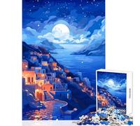Puzzle for Teenagers 1000 Pieces Greece Santorini Moon Jigsaw for Teenagers Difficult Hard Fun Activities at Home Challenging Game Toys (50x75cm)