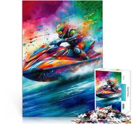 Puzzle for teenagers 1000 Pieces Jet Ski Watercolor Art Intellektuelles Spiel mit passendem Poster und Quizblatt75x50cm