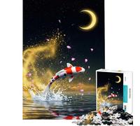 Puzzle for Teenagers 1000 Pieces Koi Fish Leaping Under Crescent Moon Help The Brain Exercise Stress Reliever Brain Teaser Game for Age 14+ Game (50x75cm)