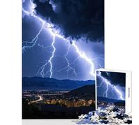Puzzle for Teenagers 1000 Pieces Lightning Storm Over City Toy Wall Decor Great Gift for Games Relaxing Games Artists Collection, Fine Art Size 38x26cm