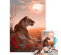 Puzzle for Teenagers 1000 Pieces Lioness in A Field of Flowers Help The Brain Exercise Stress Reliever Brain Teaser Game for Age 14+ Game (50x75cm)