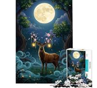 Puzzle for Teenagers 1000 Pieces Magical Deer in Moonlight Forest Fun at Home Activities, For Family Fun Anti-Stress Toys Suitable for Ages 14 And Up (38x52cm)
