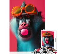 Puzzle for Teenagers 1000 Pieces Mandrill with Goggles And Bubble Gum Jigsaw Puzzles for Adults Stress Reliever Wishlist with Santa Claus Unique Birthday And Gifts (50x75cm)
