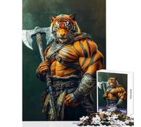 Puzzle for Teenagers 1000 Pieces Medieval Fantasy Tiger Warrior with Axe Toy Wall Decor Gift Birthday Educational Games Train Your Brain And Hands Size 38x52cm