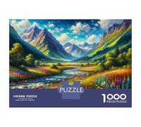 Puzzle for Teenagers 1000 Pieces Mountain Valley with River And Flowers Jigsaw for Adults Brain Teaser Game Pattern Assembly for Birthday, Chrismas 52x38cm/1000pcs
