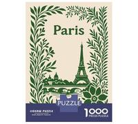 Puzzle for Teenagers 1000 Pieces Paris Illustration with Floral Frame Jigsaw for Adults Family Game Hand Speed Race Unique Birthday And Gifts 38x26cm/1000pcs