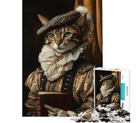 Puzzle for Teenagers 1000 Pieces Renaissance Cat Portrait with Book Help The Brain Exercise Pattern Assembly Toy Wall Decor for And 14 Years And over (50X75CM)