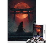 Puzzle for Teenagers 1000 Pieces Samurai Cat Under Red Moon Jigsaw Puzzles for Adults Stress Reliever Wishlist with Santa Claus Unique Birthday And Gifts (38x26cm)