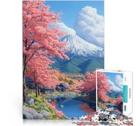 Puzzle for teenagers 1000 Pieces Serene Japanese Village with Cherry Blo Lustige Spiele Geschenkideen38x26cm