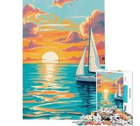 Puzzle for Teenagers 1000 Pieces Serene Pastel Sunset Sailboat Painting Challenging To Complete Difficult Hard Home Decoration Toys for And from 14 Years And over (38x26cm)