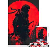 Puzzle for Teenagers 1000 Pieces Silhouette of A Ninja with Red Moon Jigsaw for Teenagers Difficult Hard Fun Activities at Home Challenging Game Toys (38x26cm)