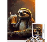 Puzzle for Teenagers 1000 Pieces Sloth Drinking Beer Toy Wall Decor Great Gift for Games Relaxing Games Artists Collection, Fine Art Size 38x26cm