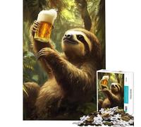 Puzzle for Teenagers 1000 Pieces Sloth Sips Beer Jigsaw Puzzles for Adults Difficult Hard Wishlist with Santa Claus Brainteaser Family Games (Size 38x26cm)