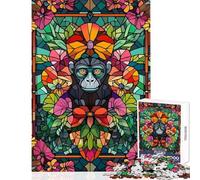 Puzzle for Teenagers 1000 Pieces Stained Glass Monkey Educational Game A Work of Art Toy Wall Decor Decompressing Intellectual (38X52CM)